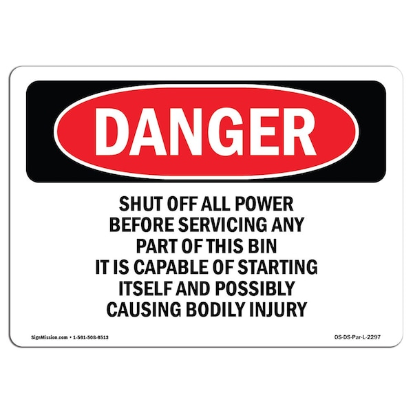OSHA, Shut Off All Power Before Servicing Any, 18in X 12in Rigid Plastic, 12" W, 18" L, Landscape